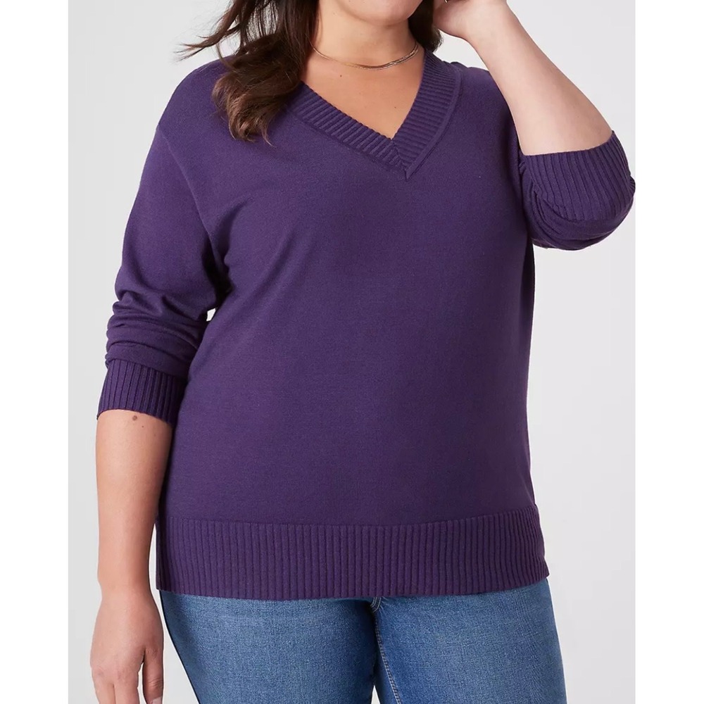 Lane‎ Bryant Womens Deep Plum V-Neck Pullover Sweater Plus Size 26/28 NWT Fall